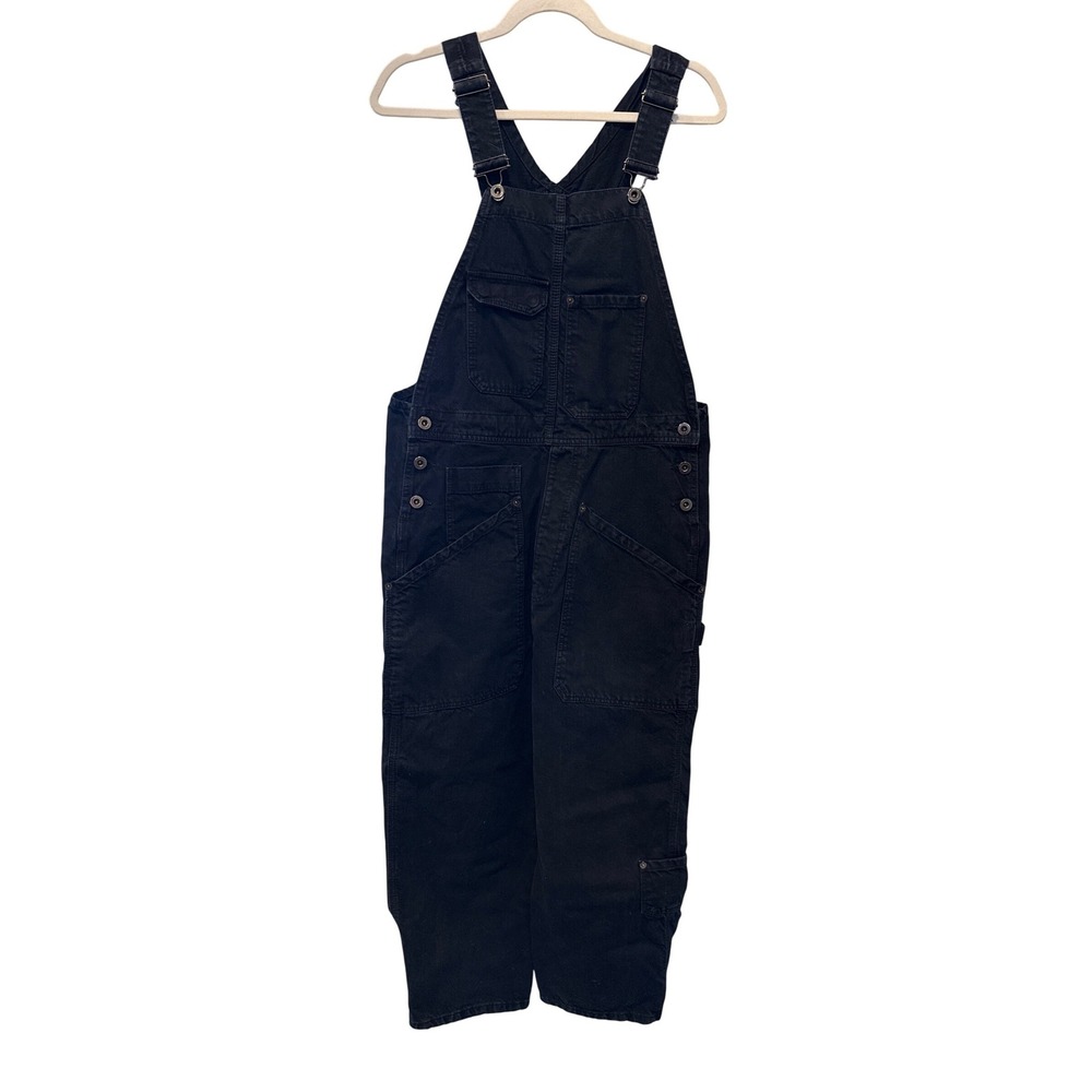 Zara Carpenter Bib Overalls Womans Small Cropped Black Denim Baggy Cargo Utility